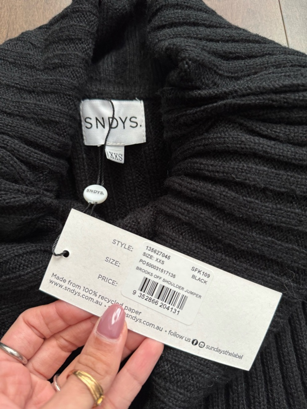 ASOS Black Off-The-Shoulder Ribbed Foldover Sweater - Picture 2 of 2